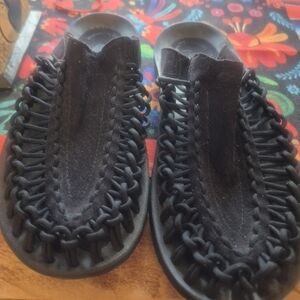 Keen Black Braided Cord Slip-On Mules